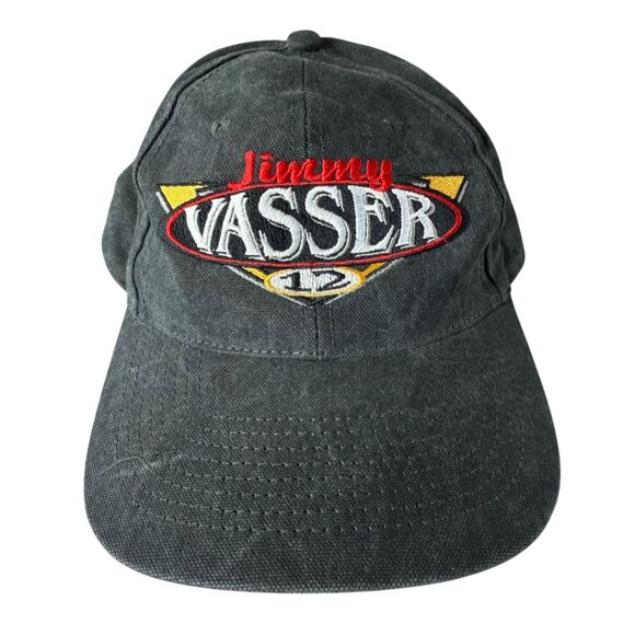 Jimmy Vasser Nascar Racing Vintage 90's Strap Back Hat Cap in Washed Black OSFA - Picture 1 of 9